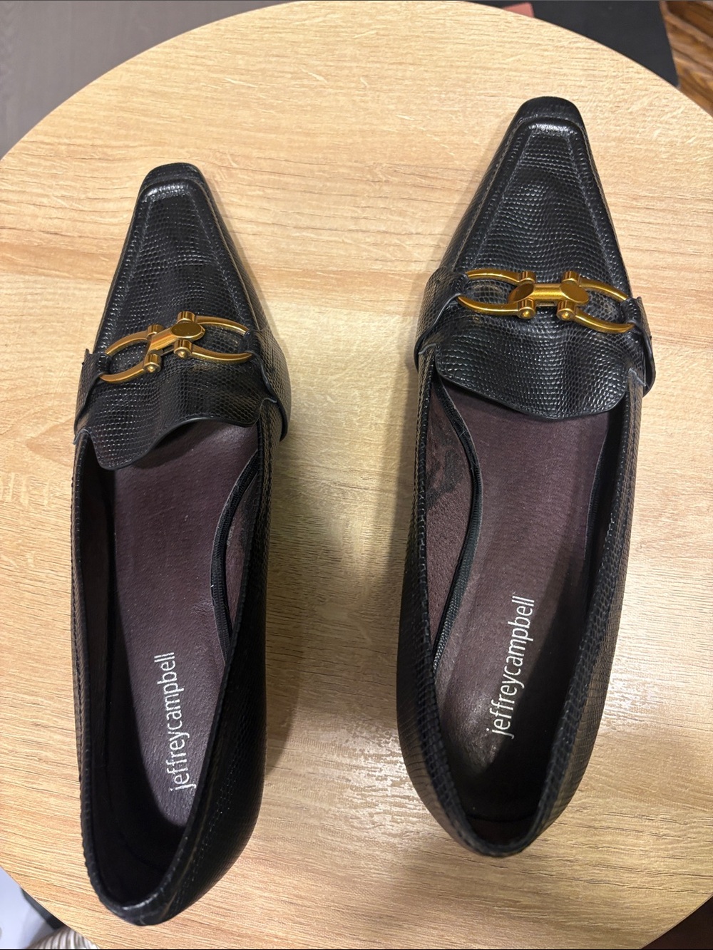 Jeffrey Campbell Black Textured Loafers with Gold Horsebit